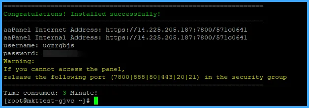 Thông tin đăng nhập aaPanel