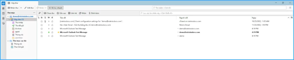 Giao diện Thunderbird ở Hộp thư