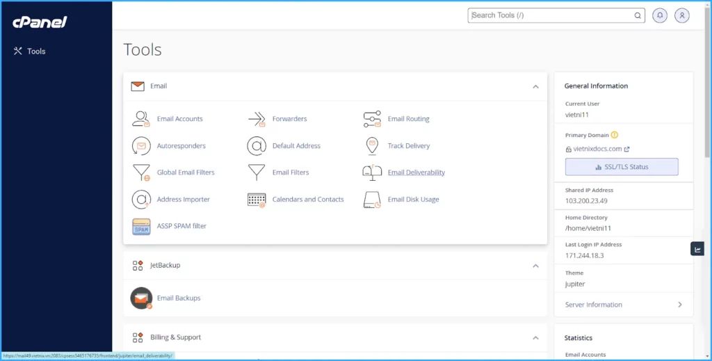Đăng nhập vào cPanel