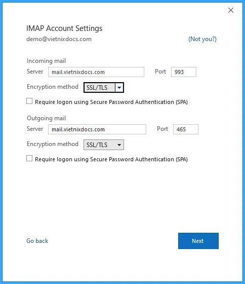 Cấu hình với giao thức IMAP