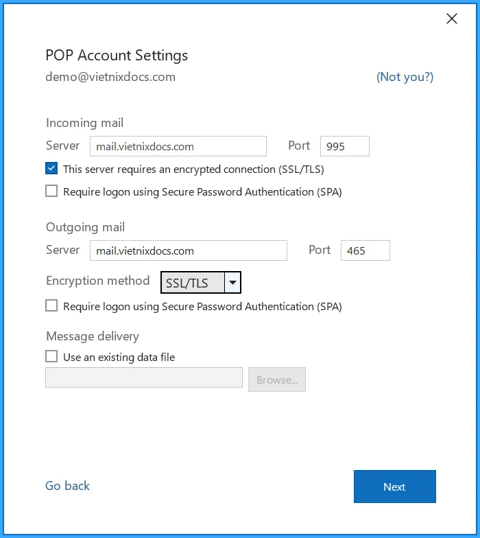 Cấu hình với giao thức POP3