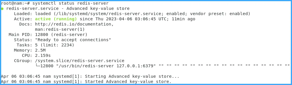 Kiểm tra trạng thái hoạt động của Redis-service