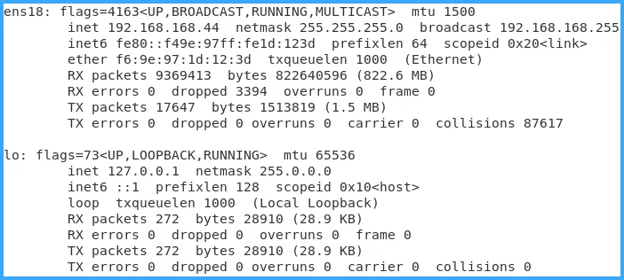 Danh sách các interface mạng đang sẵn có trên server