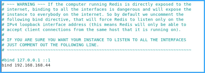 Vị trí gán IP cần sửa trong file redis.conf