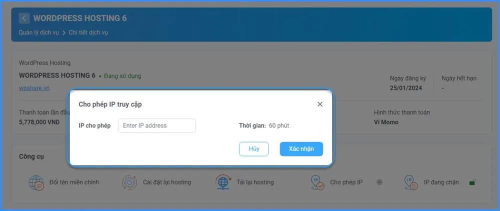 Nhập IP và nhấn Xác nhận