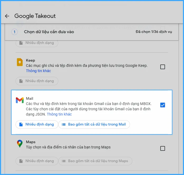 Tick chọn vào Mail