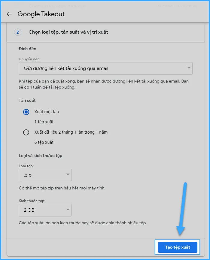 Chọn Tạo tệp xuất
