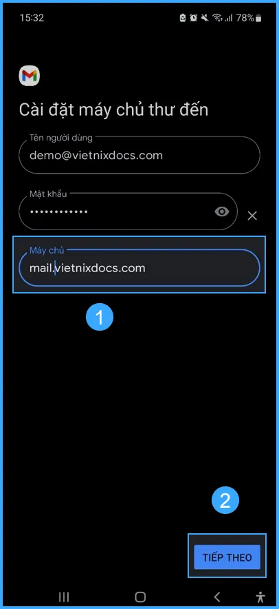 Nhập máy chủ mail