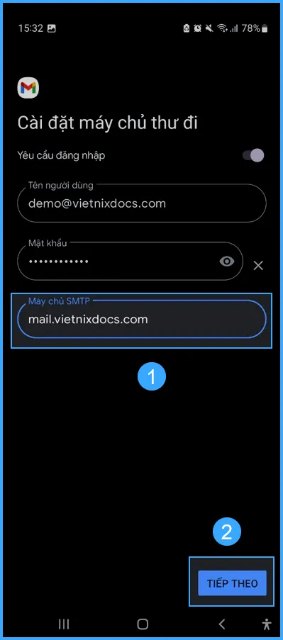 Nhập máy chủ mail