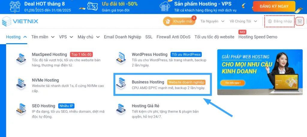 Lựa chọn gói hosting muốn dùng thử