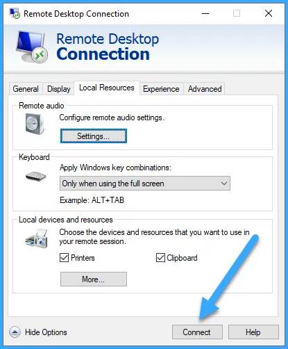 Nhấn Connect để kết nối VPS