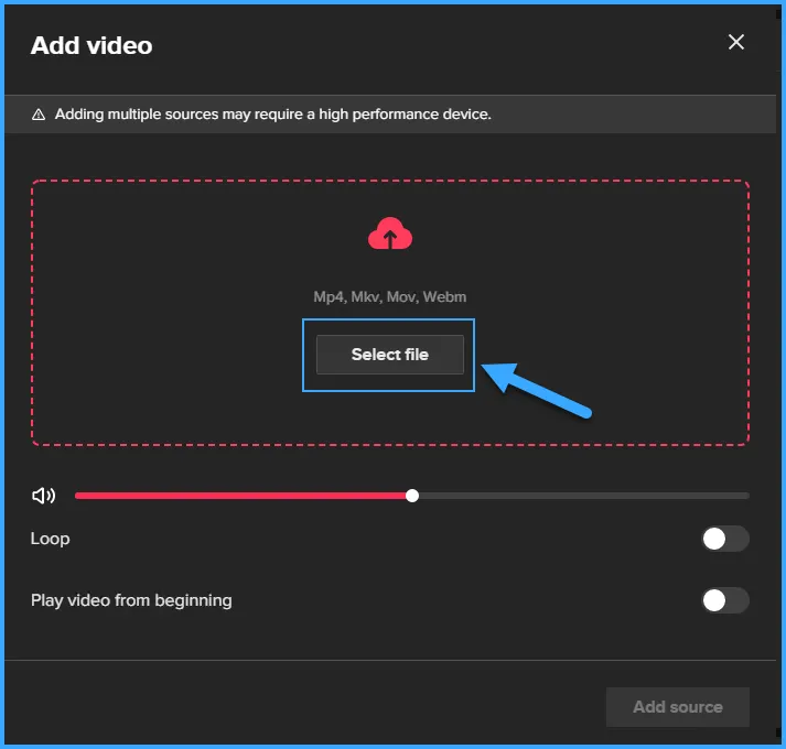 Chọn Select File để thêm nguồn video