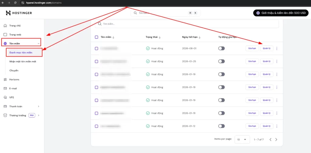 Đăng nhập và chọn domain