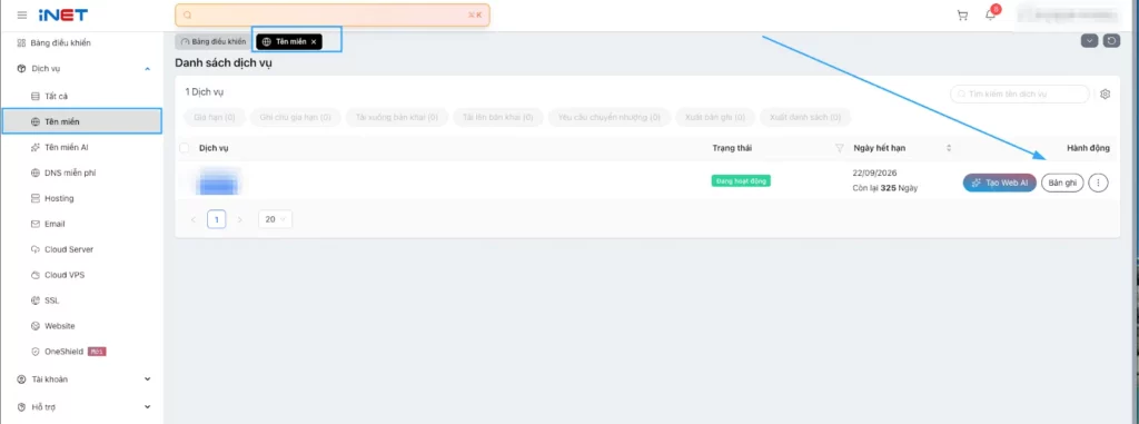 Chọn chức năng bản ghi