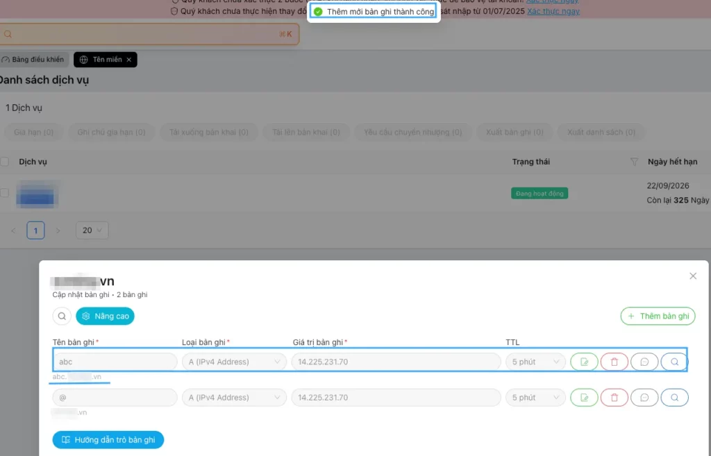 Thêm bản ghi thành công