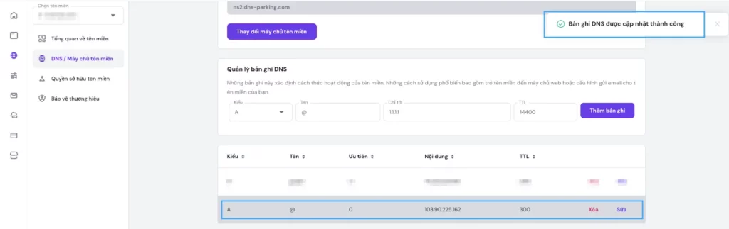 Thông báo cập nhật thành công