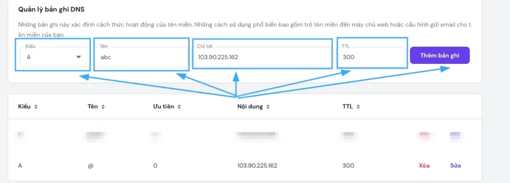 Thêm bản ghi cho subdomain