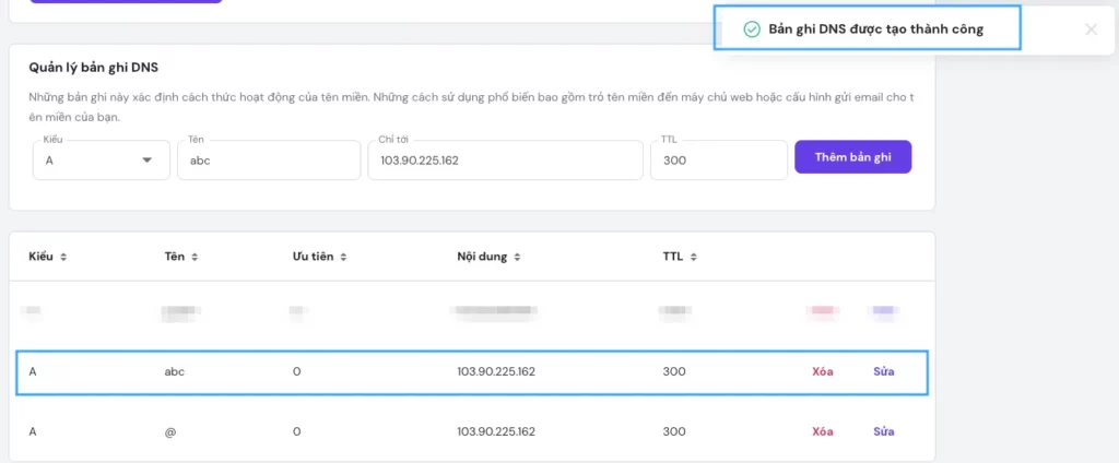 Thông báo thành công
