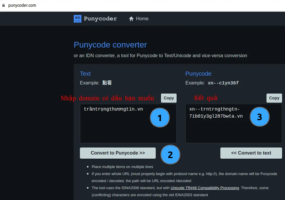 Lỗi tên miền thêm tiếng Việt