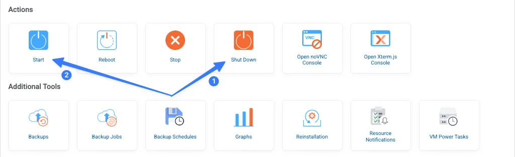 Shutdown VPS và Start lại VPS