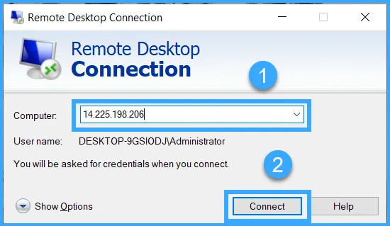 Nhập IP của VPS sau đó nhấn Connect