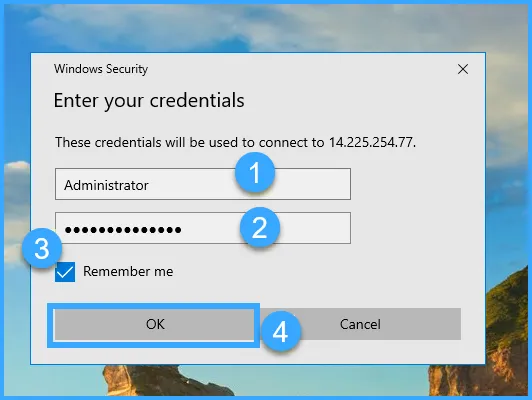 Điền thông tin đăng nhập sau đó nhấn OK
