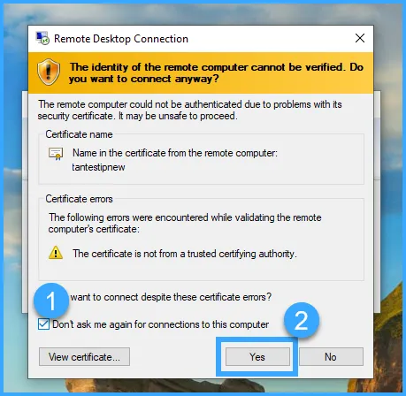 Tích vào ô vuông sau đó chọn Yes