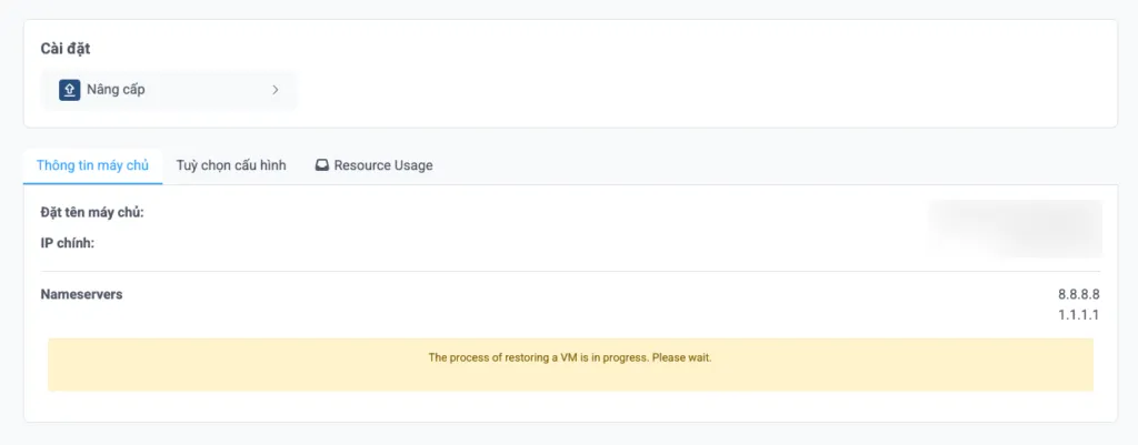 Chờ đợi vài phút để hệ thống thực hiện restore