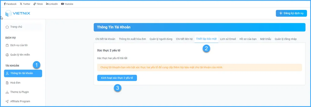 Kích hoạt xác thực 2 yếu tố