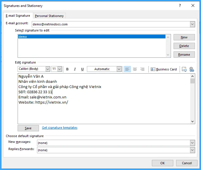 Nhập thông tin chữ ký