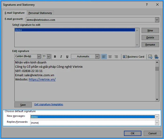 Tùy chỉnh thêm cho chữ ký