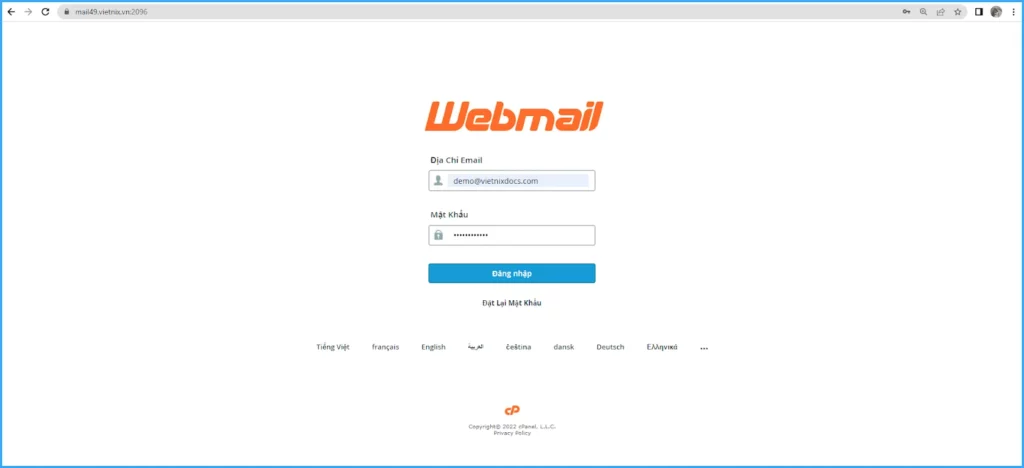 Đăng nhập vào Webmail