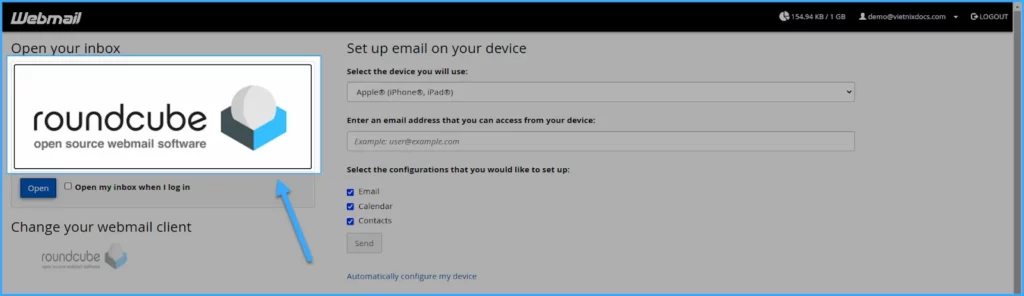 Nhấn chọn phần mềm webmail Roundcube