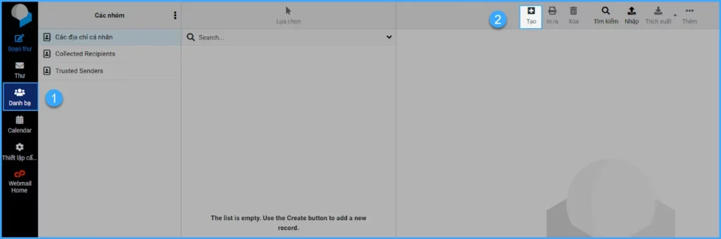Nhấn chọn Danh bạ và chọn Tạo