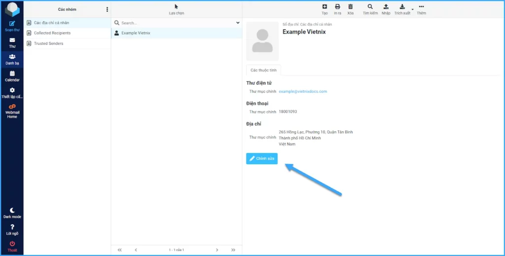 Chỉnh sửa danh bạ vừa tạo