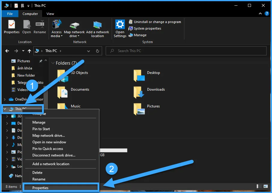 Chọn Properties trong This PC