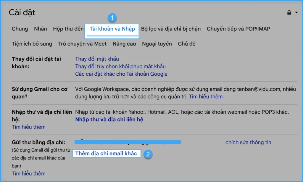 thêm tài khoản Email tên miền vào Gmail