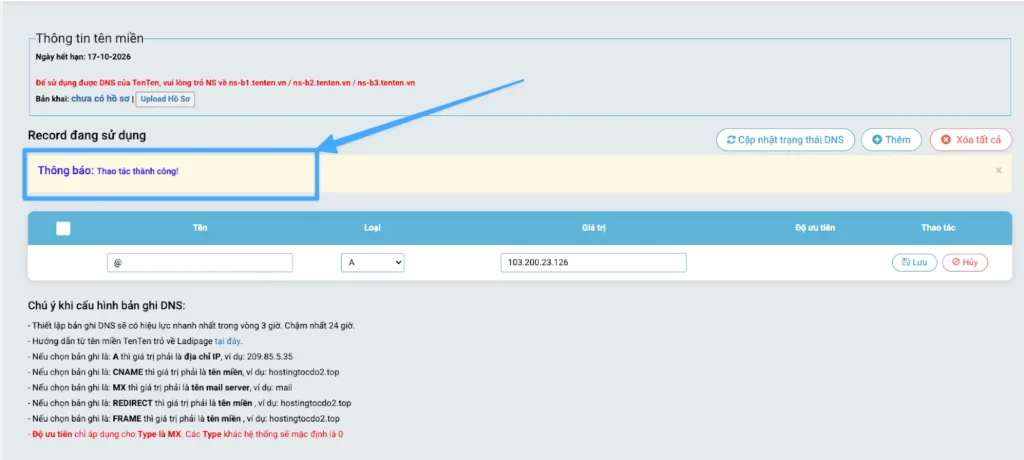 Thông báo thành công
