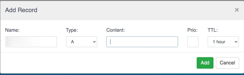Điền thông tin A Record