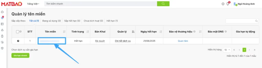 Đăng nhập vào trang quản lý tên miền Mắt Bão