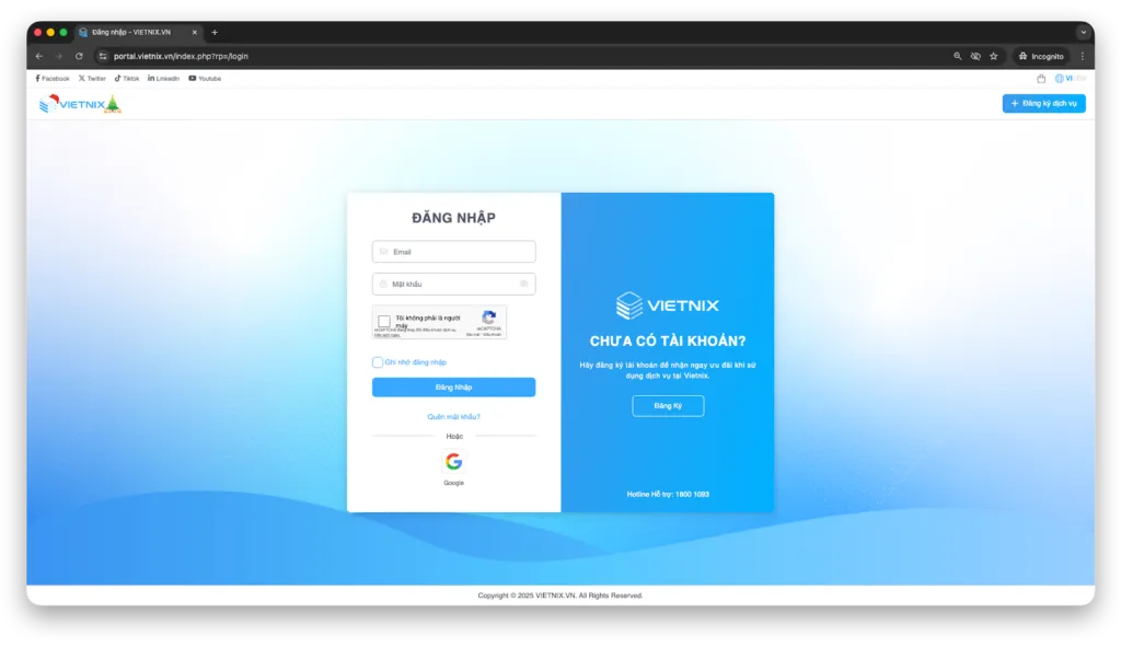 Đăng nhập Portal Vietnix