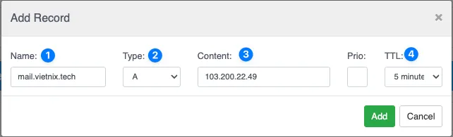 Nhập thông tin bản ghi A
