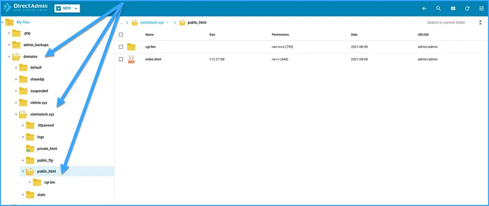 Xóa file Index.html mặc định trước khi upload dữ liệu mới