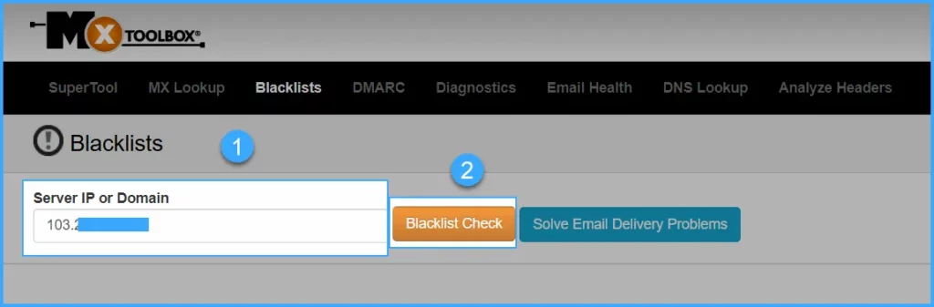 Nhập IP mail server