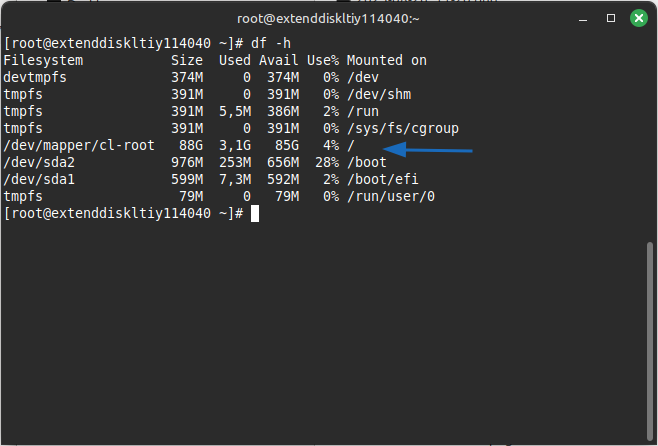 Phân vùng root đã được mở rộng