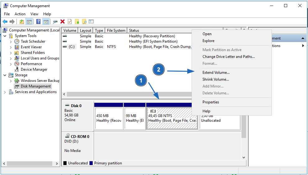 Chọn Extend Volume