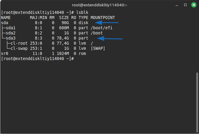 Kết quả kiểm tra phân vùng /dev/sda3 vẫn giữ nguyên 78G