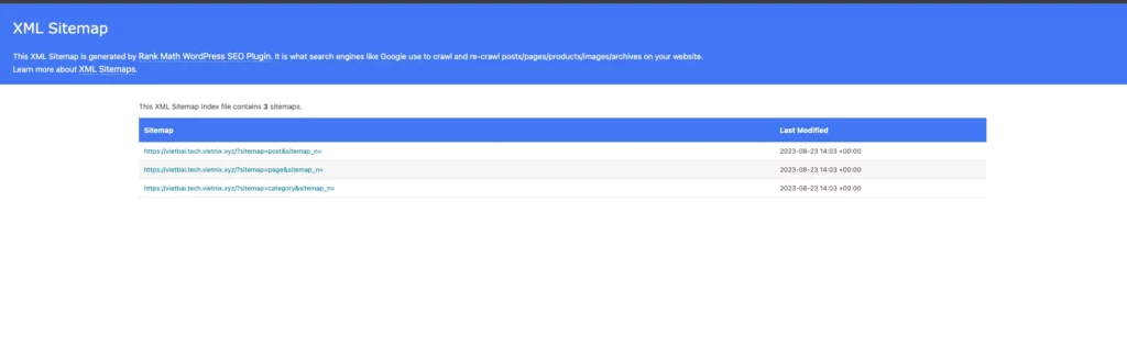 Sitemap đã hiển thị đúng định dạng XML sau khi sửa lỗi