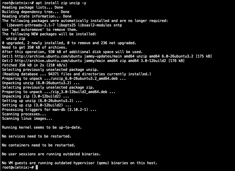 Cài đặt lại unzip
