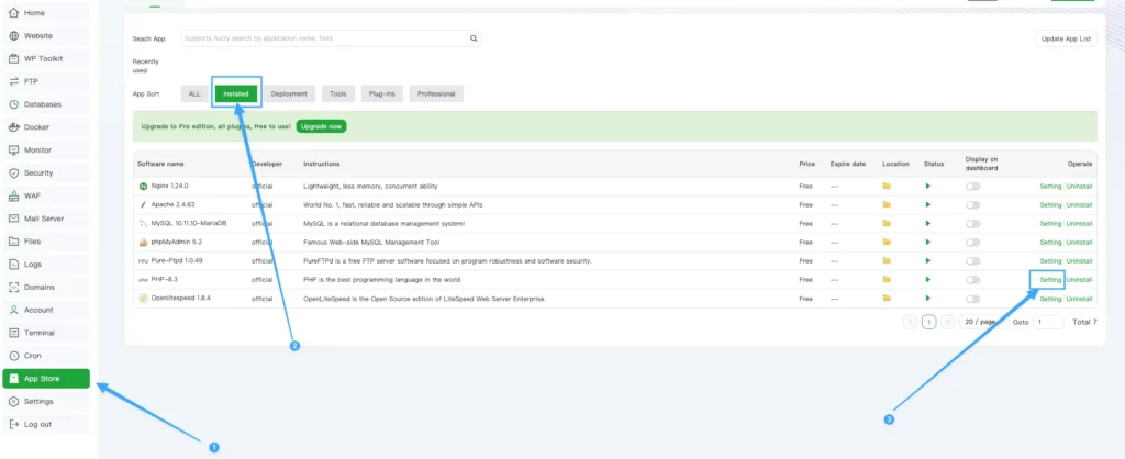 Danh sách các phiên bản PHP đã được cài đặt